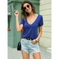 thumbnail image 2 of Women Fashion Deep V-Neck Short Sleeve Tops Solid Casual Loose Basic T Shirt, 2 of 5