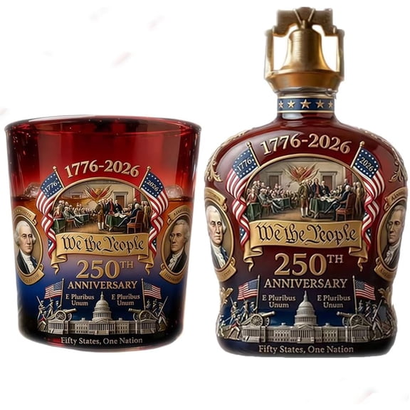U.S. 250th Anniversary Commemorative Whiskey Bottle, America 250th Anniversary “we the People” Heritage Whiskey Glass, 250 Anniversary Whiskey Bottle for Liquor Scotch Bourbon or Wine