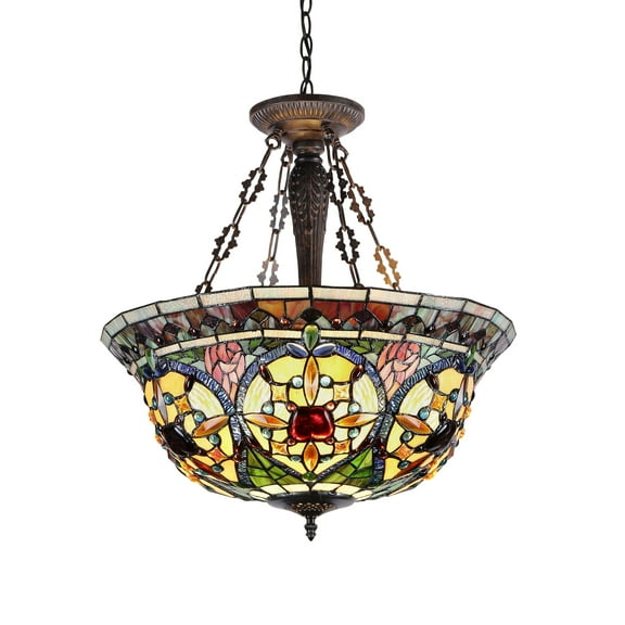 RADIANCE Goods Tiffany-Style 3 Light Victorian Inverted Ceiling Pendant 22" Shade