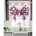 thumbnail image 5 of Checkered Bow Tie Up Curtains for Window, Thermal Insulated Balloon Shade Adjustable Rod Pocket Curtains Valance Panels for Kitchen Bathroom Cafe 52 x 63 Butterfly Tie Pink Black Leopard Print, 5 of 6