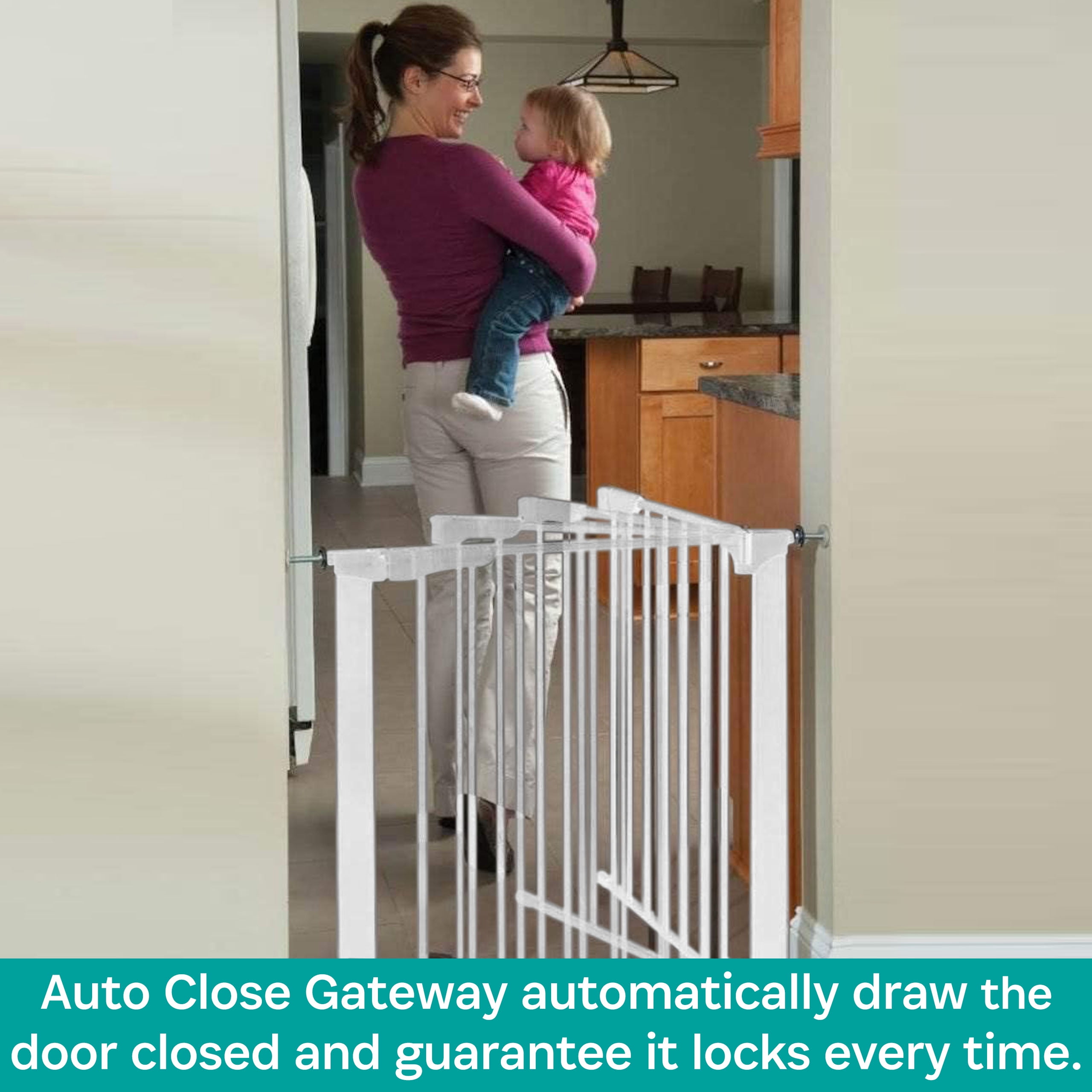KidCo Auto Close Pressure Mounted Baby Gate Dog Gate, White, 2"L x 37"W x 29.50"H