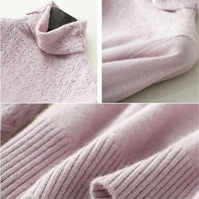 Suéteres florales para mujer Jersey de punto de cuello alto ahuecado Slim Fit sólido