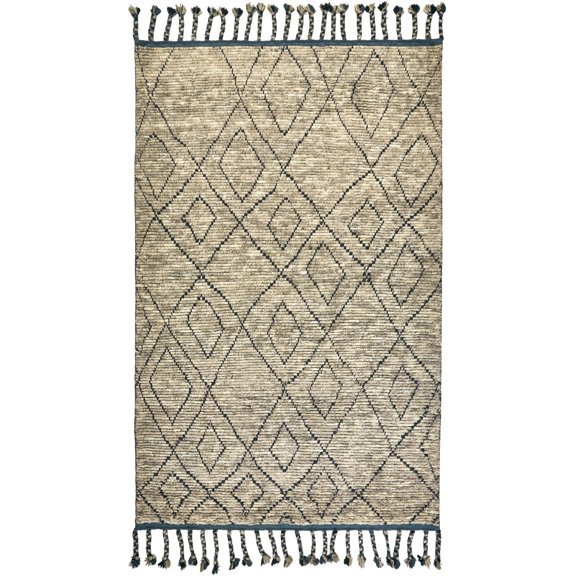 Feizy Twain Transitional Diamond, Tan/Blue/Black, 5'6" x 8'6" Area Rug Easy Care Stain Resistant Kid Friendly Global Argyle Design Carpet for Living Dining Bed Room