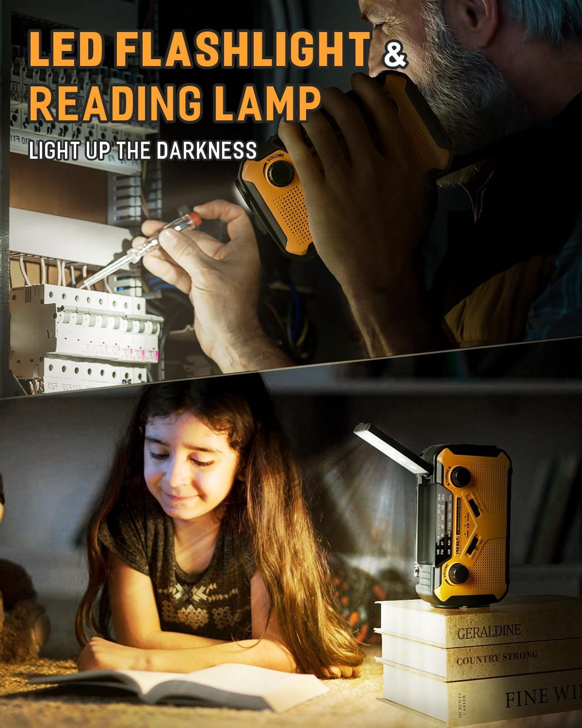 J-369 11100mWh Emergency Weather Radio, AA Batteries/Hand Crank/Solar/USB Charging, NOAA/AM/FM, LED Flashlight and Reading Lamp,SOS Alarm & Flashlight Portable