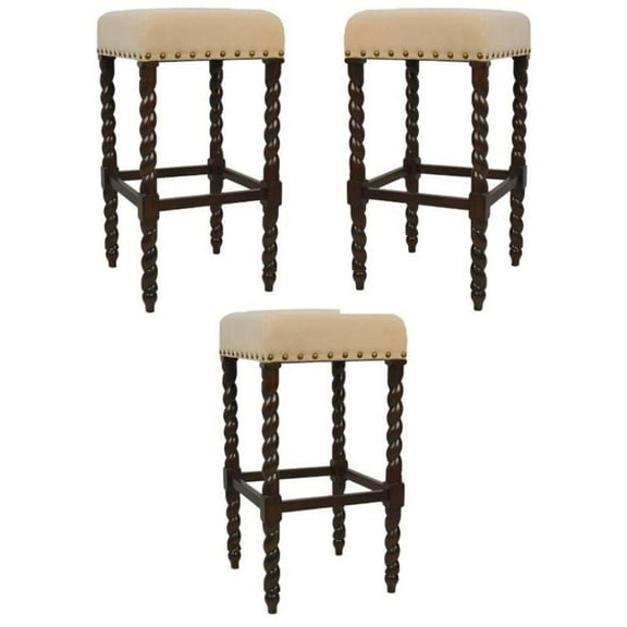 Home Square 30" Linen Bar Stool in Espresso Finish - Set of 3