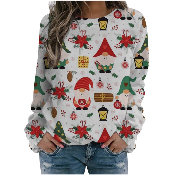 Sudaderas Navideñas de Cuello Redondo Para Mujer, Camisas Casuales de Manga Larga, Suéter Estampado, Túnica, Tops Odeerbi ODB205154