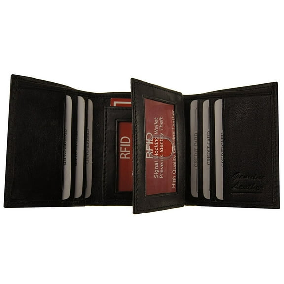 RFID Improving Lifestyles Mens Leather Wallet Trifold Black SUNRFID1221BK