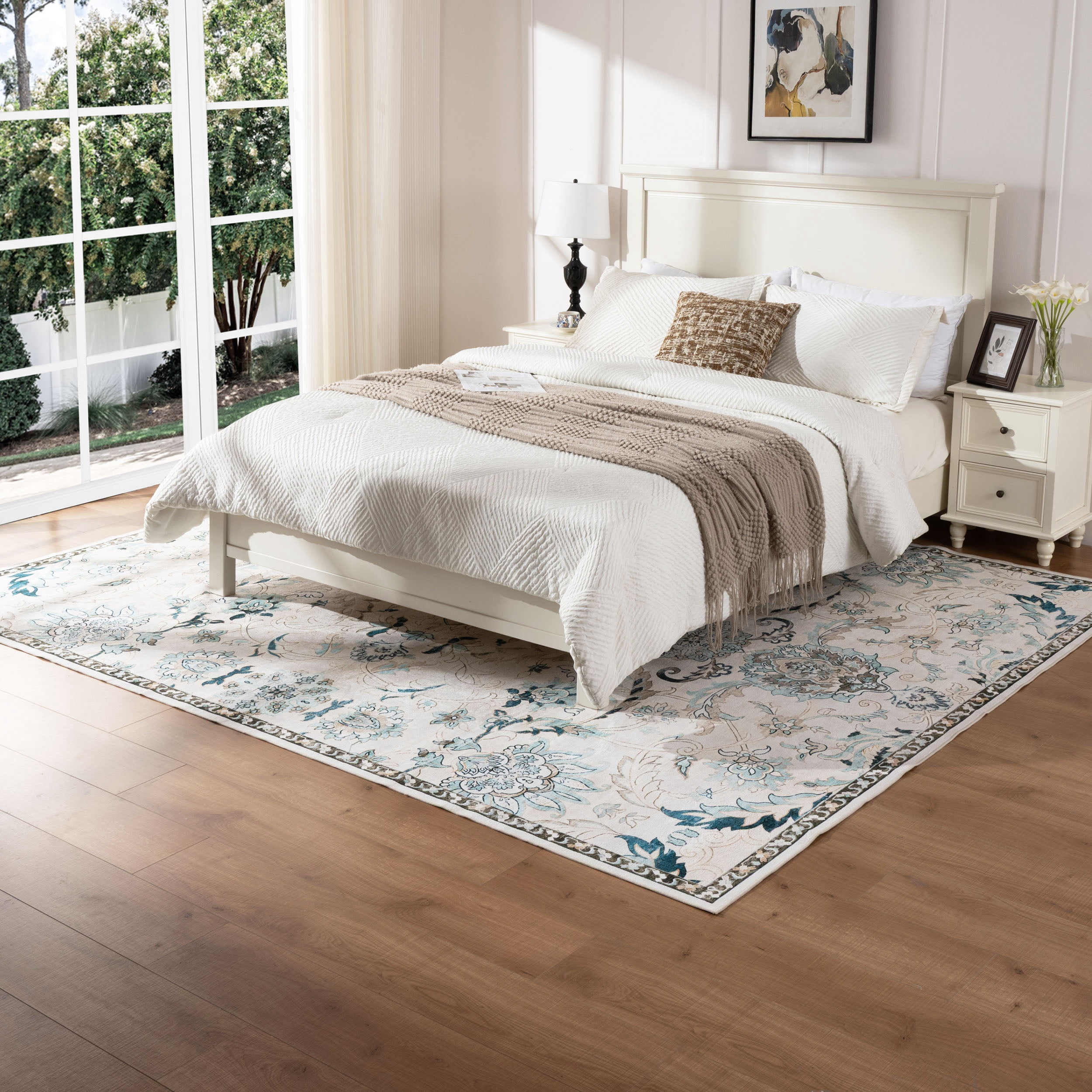 Sage Green Rugs 8x10 for Living Room Soft Non-Slip, Large Vintage Floral Area Rug Retro Tribal Farmhouse Stain Resistant Carpet for Bedroom Dining Room Office Guest Room