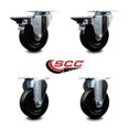 thumbnail image 2 of 4 Inch Hard Rubber Wheel Swivel Top Plate Caster Set with 2 Posi Brakes 2 Rigid, 2 of 2
