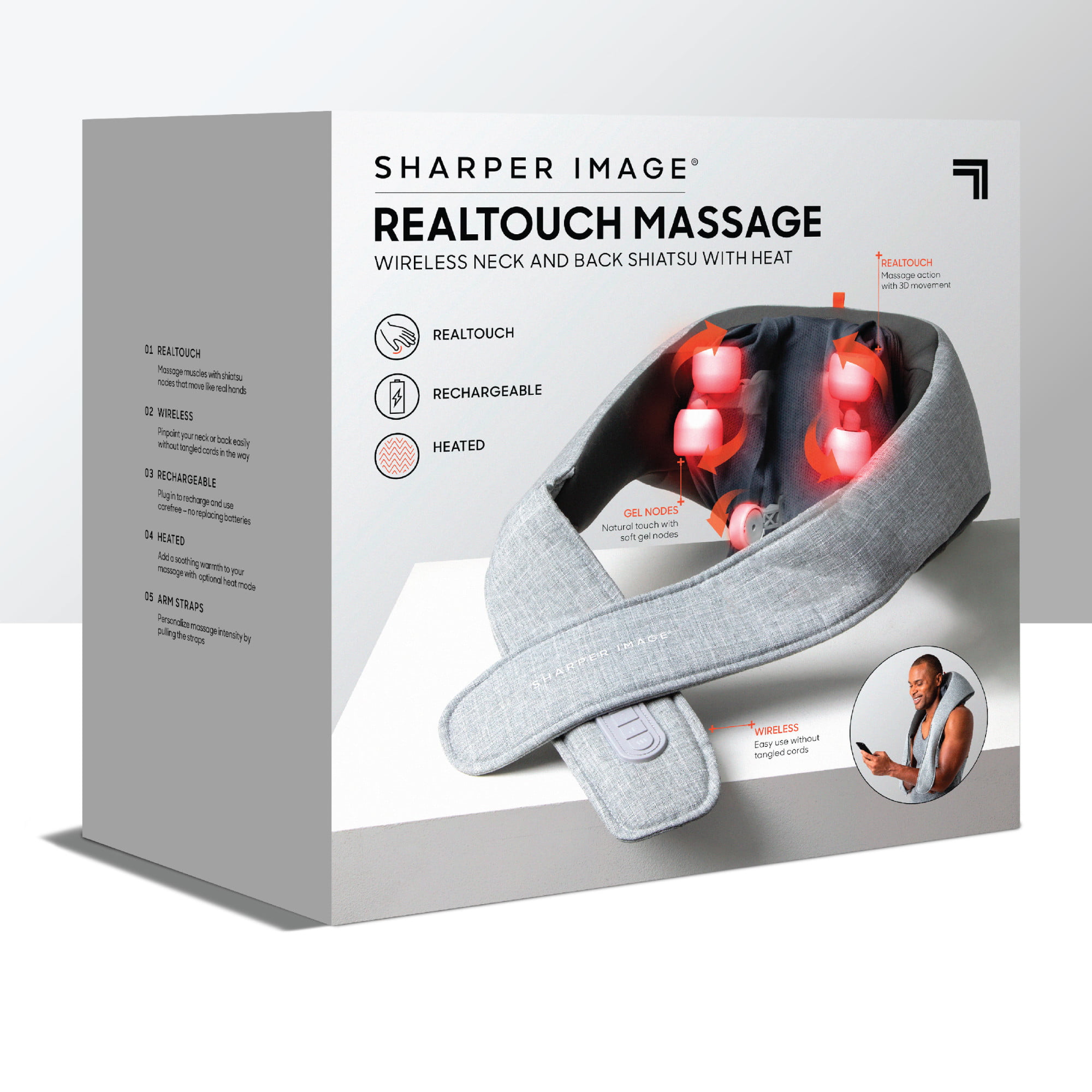 Sharper Image Realtouch Shiatsu Wireless Neck And Back Massager With Heat -  Gray : Target