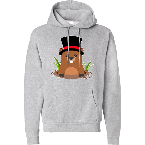 Inktastic Groundhog Day with Groundhog in Top Hat Adult Hoodie Sweatshirt