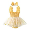 thumbnail image 3 of Curenmufel Baby Girl Bodysuit Dress Sleeveless Tie Shoulder Heart Romper Tulle Dress with Headband Set Spring Summer Clothes 0 3 6 9 12 18 24 Months (Yellow,Size 12-18 Months), 3 of 7