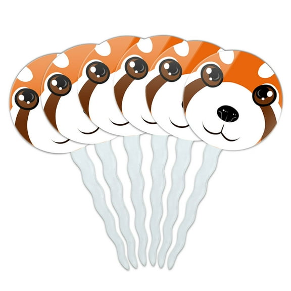 Red Panda Face Cupcake Picks Toppers - Set of 6