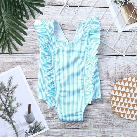 2019 HIGH-Quality Toddler Kids Baby Girl Swimsuit Ruffles Bathing Suit Bikini Striped