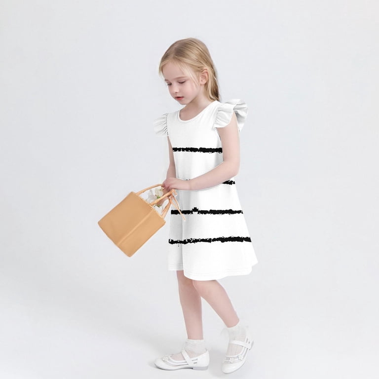 cute trendy dresses for juniors Girls Cute Dresses Ruffle Sleeveless Round Neck Sundresses Teens Juniors  Trendy Stripe Printed Pullover Summer Midi Dress 4-14 Years