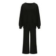 thumbnail image 4 of Fanxing 2024 Clearance Women's Oversized Sweater Outfits Casual Straight Wide Leg Long Pants Crop Tops and Long Palazzo Pants Piece Sets S,M,L,XL,XXL, 4 of 6