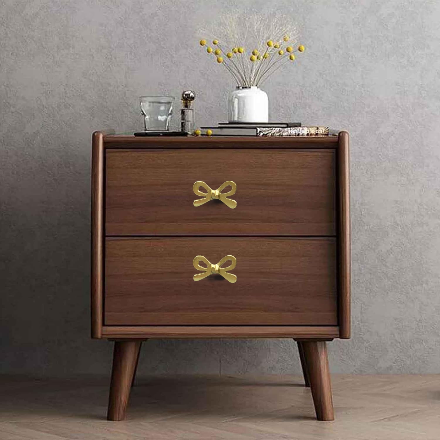 Perilla Home Set of 6 Bow Knobs Decorative Knobs for Home Kitchen Cabinet Hardware Cupboard Glass Door Dresser Wardrobe and Drawer Pulls (Brass)