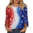 thumbnail image 2 of Elowen Tops For Women Round Neck 3/4 Sleeve American 250th Anniversary Print Casual Summer Shirts Blue XXL, 2 of 7