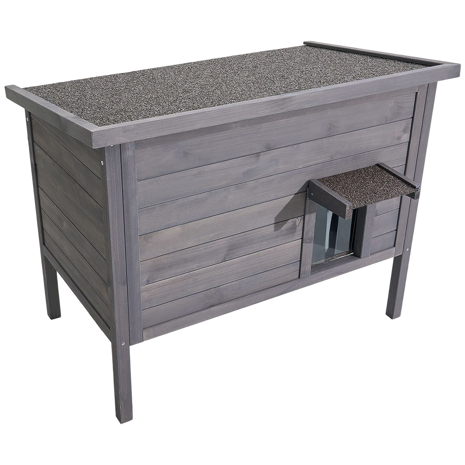 Dranite Winter-Ready Insulated Cat Shelter with Heating Pad, Waterproof & Weatherproof Design, Openable Roof & PVC Door, Spacious Wooden Outdoor House for Multiple Cats (34” L x 21” W x 27” H)