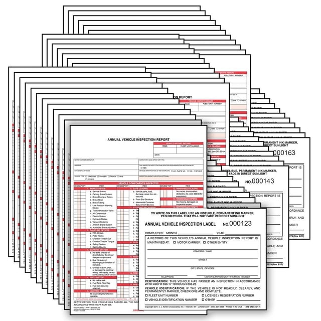 Paquete de 50 informes anuales de inspección de vehículos J. J. Keller