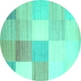 thumbnail image 1 of Ahgly Company Indoor Round Checkered Turquoise Blue Modern Area Rugs, 4' Round, 1 of 4