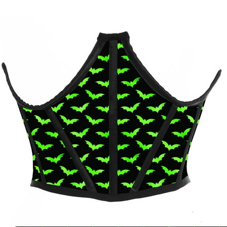 

Lavish Black & Green Bats Satin Open Cup Waist Cincher