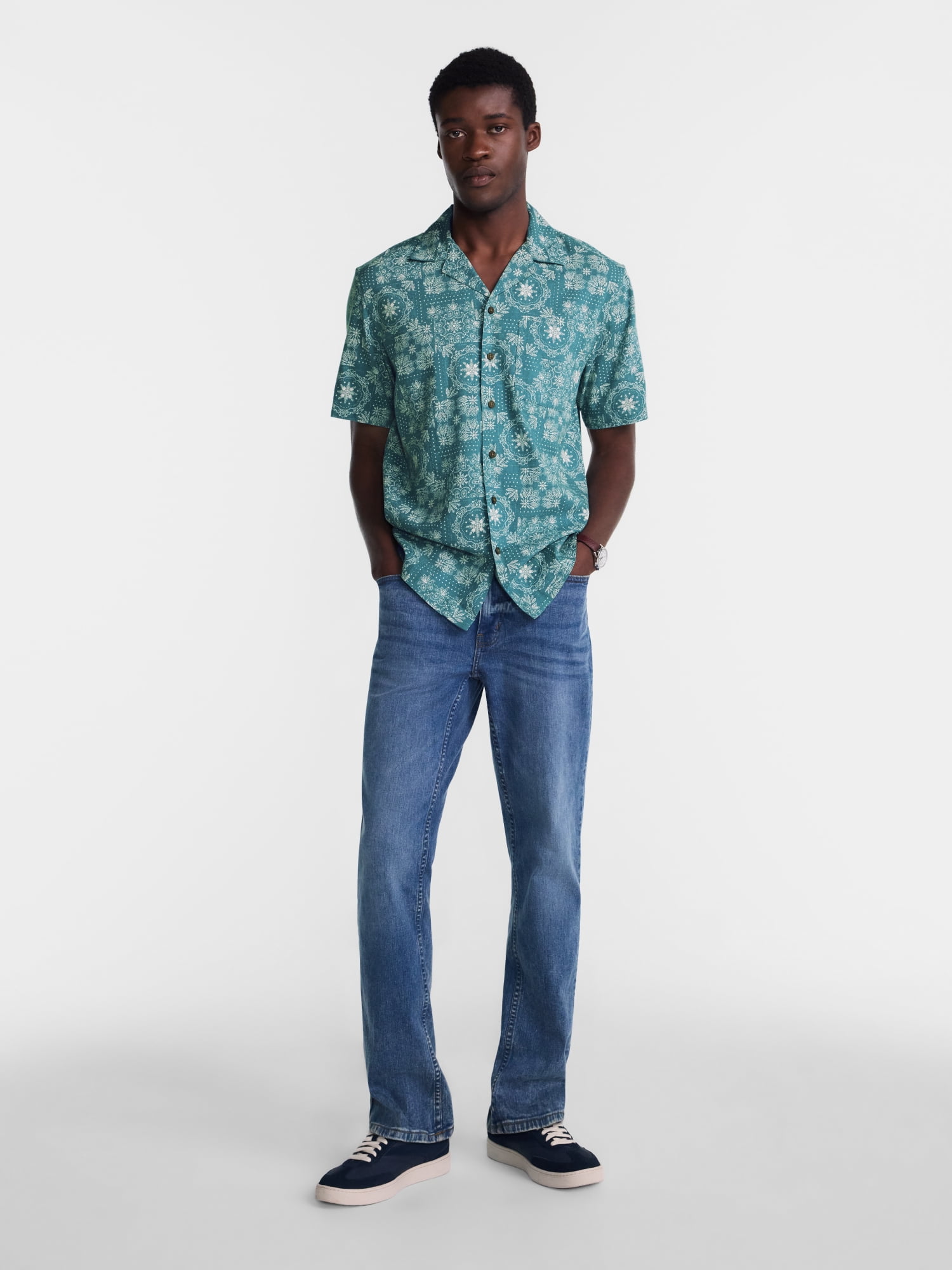 George Men's Linen Blend Holiday Camp Shirt, Sizes XS-3XL, LT-4XLT, 2XB-6XB