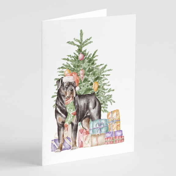 Carolines Treasures CK8238GCA7P Rottweiler Christmas Presents and Tree Greeting Cards and Envelopes Pack of 8 7 x 5
