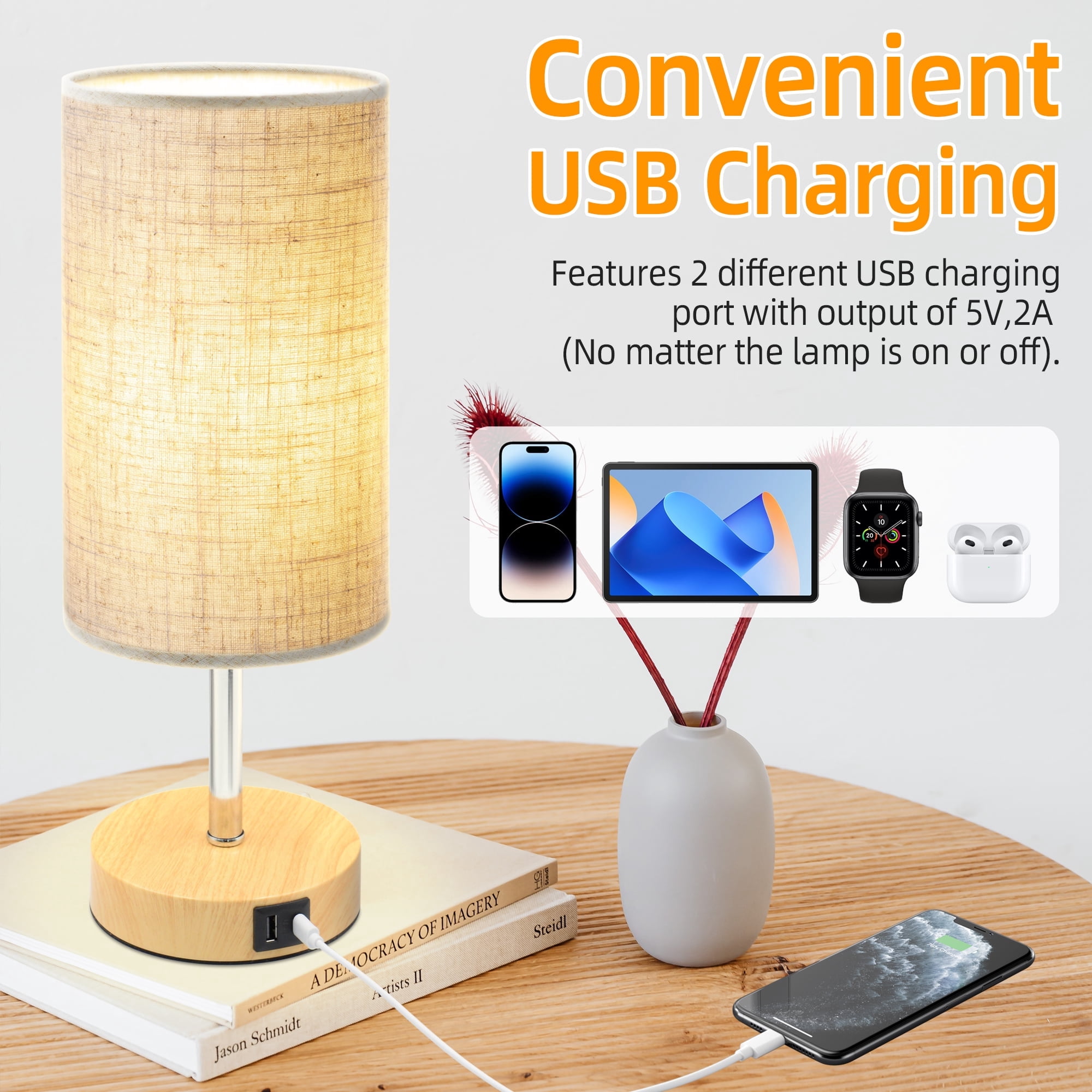 Sentryse 2Pcs Bedside Table Lamp for Bedroom, 3 Way Dimmable Touch Table Lamp with USB A&C, Round Linen Shade Small Desk Lamp, Nightstand Lamp for Bedroom, Dorms, Living Room, Office