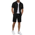 thumbnail image 5 of HBGVBA Men Athleisure 2 Piece Set Solid Color Short Sleeve Lapel Button Down Shirt Knit Shorts Casual Outfit, 5 of 5