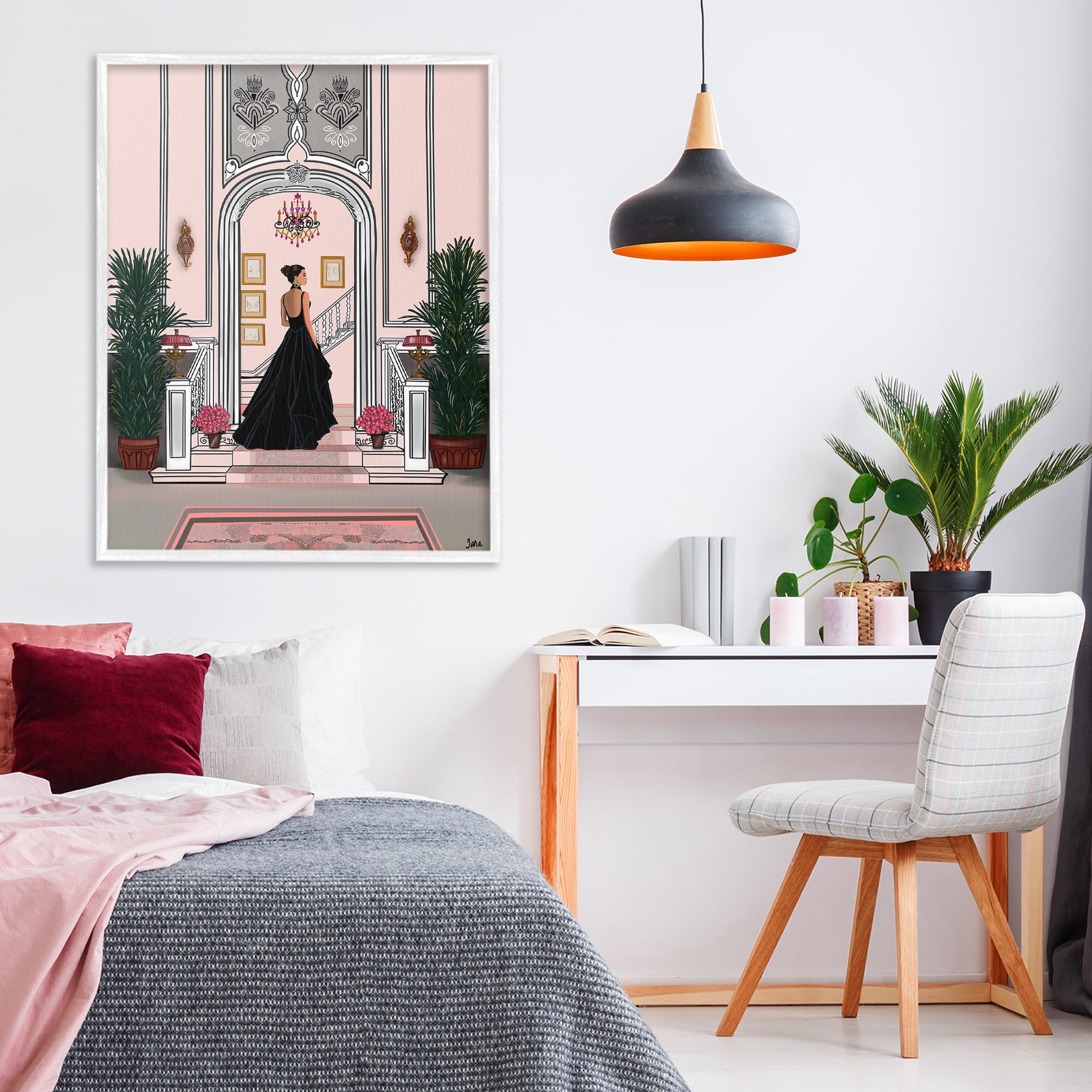 Stupell Industries Mansion Girl in Gown White Framed Giclee Art, design by Tara Boone