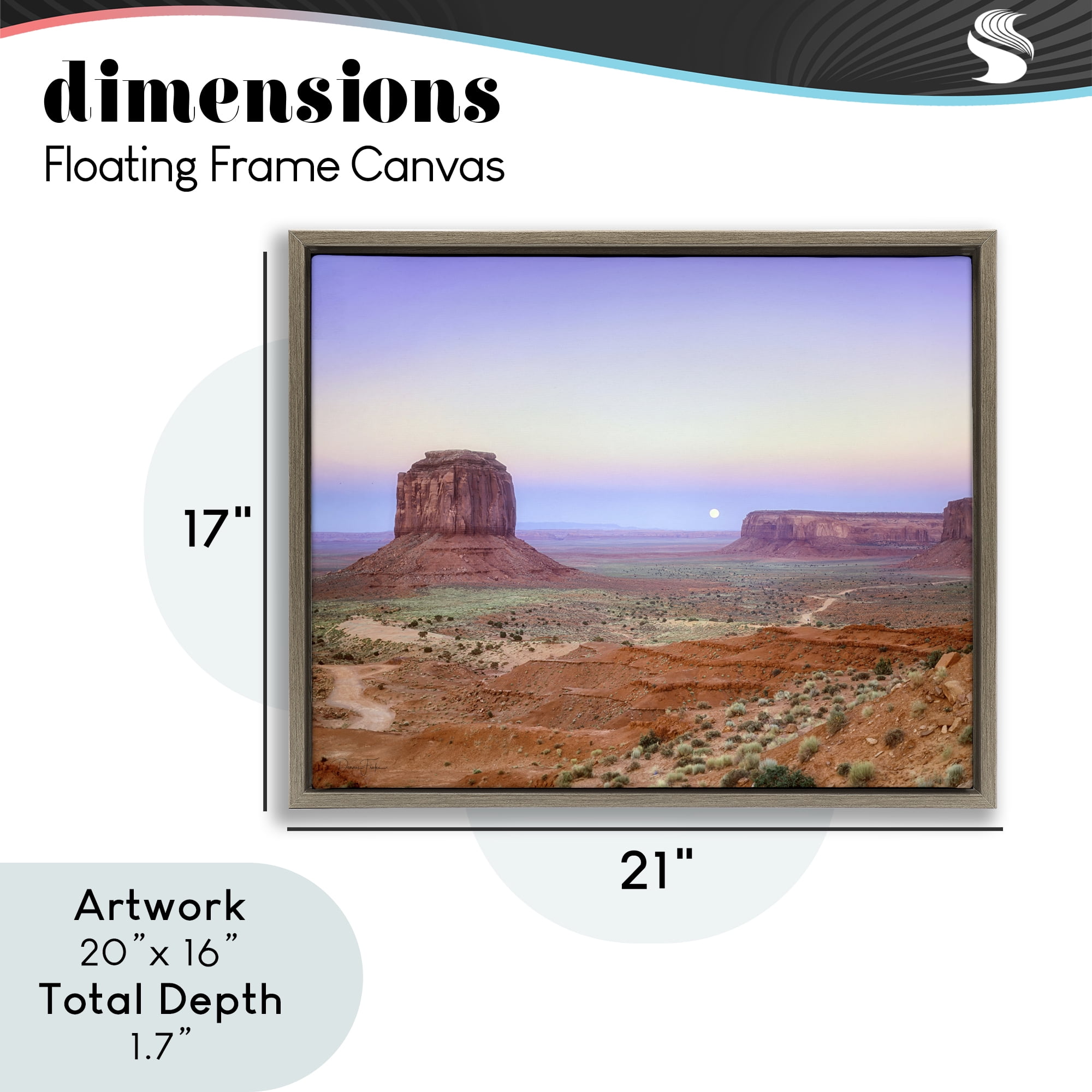 Stupell Industries Moonrise Over Monument Valley Brown Framed Floater Canvas Wall Art, design by Dennis Frates