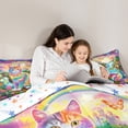 thumbnail image 3 of jejeloiu Rainbow Cat Kitten Full Size Comforter Sets,Multicolor Flower Floral Bedding Comforter Set,Colorful Princess Castle Bedding Sets For Children,Breathable Bedroom Decor Reversible,3pcs, 3 of 8