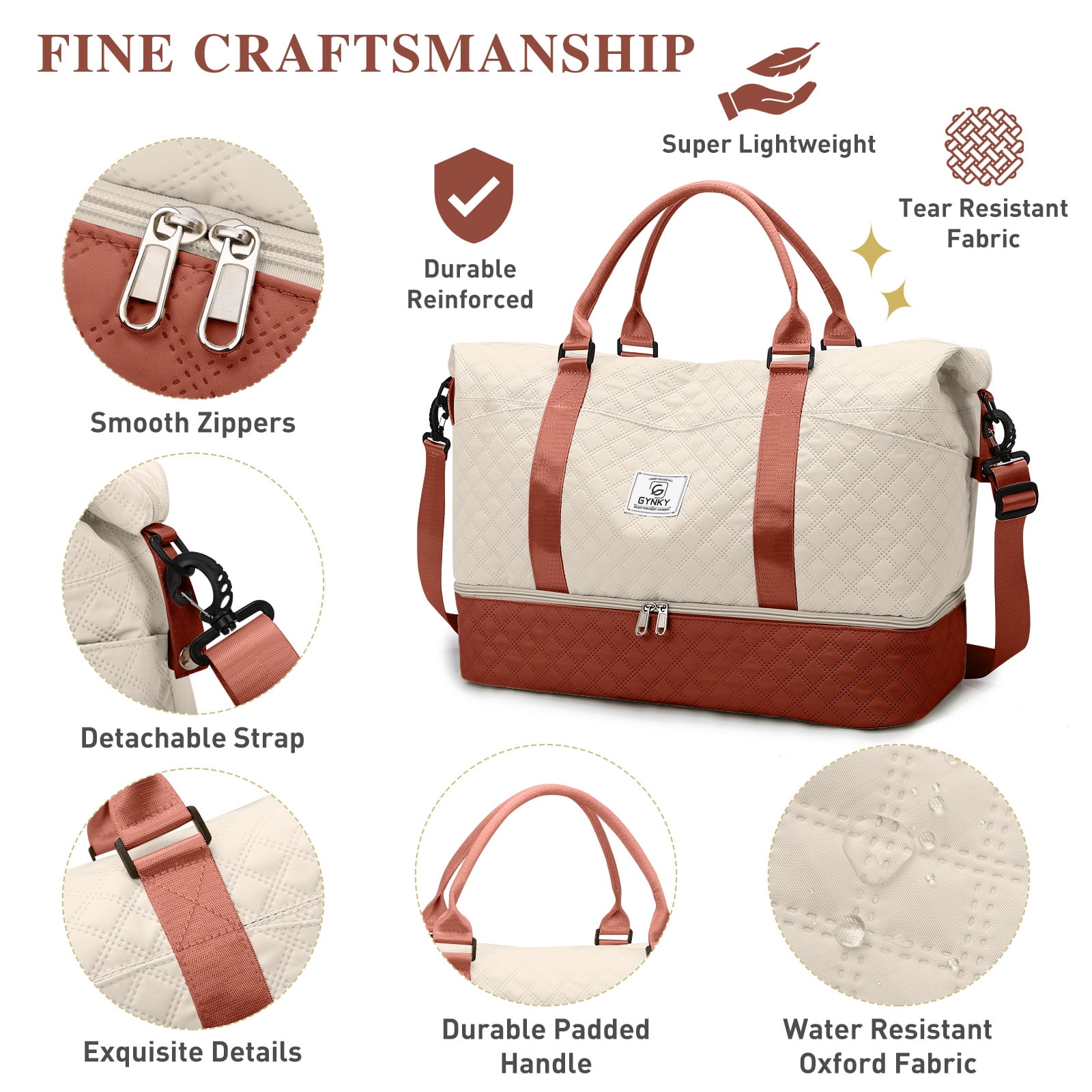 Gynky Travel Duffle Bag Weekender Bags for Women with Shoe Compartment Carry on Overnight Bag Gym Duffel Bag with Wet Pocket Hospital Bags for Labor and Delivery