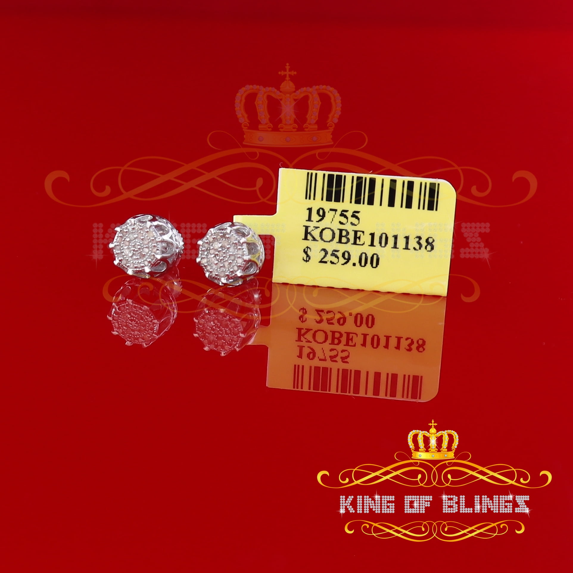 King of Bling's 925 Sterling Silver 0.12ct Diamond For Women's/ Men's White Stud Round Earrings