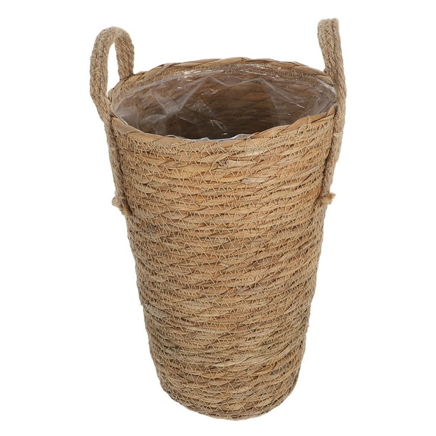 GOOHOCHY Maceta de canasta tejida a mano con floja de paja Pot de flores de paja