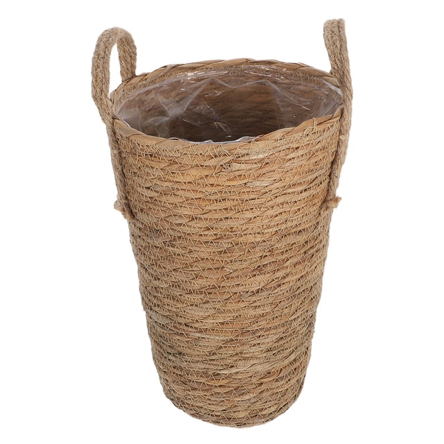 Maceta decorativa hecha a mano para guardar flores, maceta de paja tejida