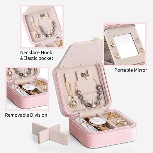 Travel Jewelry Case for Women Fashion Initial Jewelry Case Personalized Jewelry  Boxes Pink Travel Gifts for Women Teen Girl