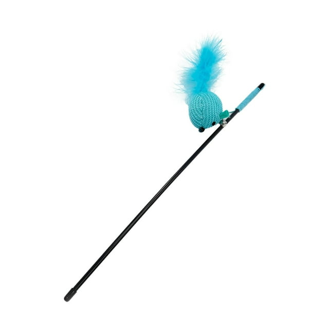 Juguete interactivo para gatos de 57 cm con cuerda, divertido, para atrapar y ejercitar, con plumas. Azul