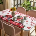 thumbnail image 3 of Valentine's Day Table Cloths for 3 Foot Rectangle Tables, Red Gnomes Love Roses Romantic White Patio Waterproof Elastic Fitted Tablecloths, Washable Rectangular Table Cover for Camping, 3 of 8
