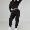 thumbnail image 2 of KIJBLAE Savings Sweatsuits for Women Set 2 Piece Patchwork Tracksuits Solid Long Sleeve Crop Jacket Pants Set Black L, 2 of 4
