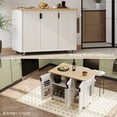 thumbnail image 3 of 51" Farmhouse Kitchen Island with Drop Leaf, Grooved Design, Rolling Kitchen Cart with Built-In Storage Racks, Towel Bar & Wheels, Foldable Countertop for Kitchen or Dining Room, Black, 3 of 9