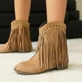 thumbnail image 6 of Women Ankle Boots Women's Fashionable Casual Versatile Cool Winter Tassel Sleeve Boots Short Boots Thick Heel Ankle Boots Brown 39, 6 of 9