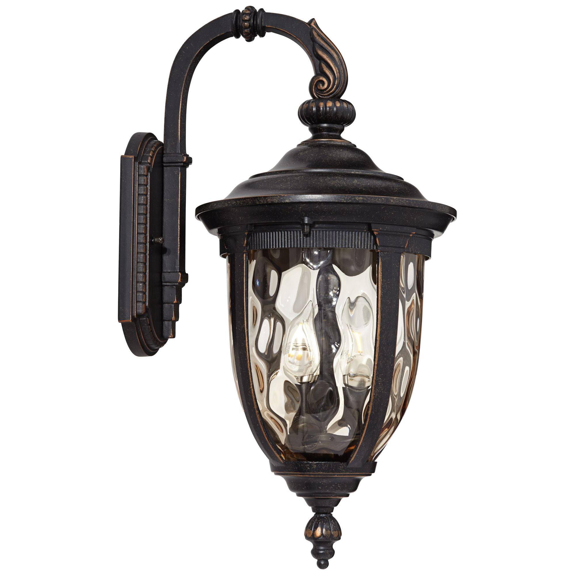 John Timberland Bellagio Vintage Rustic Outdoor Wall Light Fixture Bronze Downbridge 20 1/2" Champagne Hammered Glass for Post Exterior Barn House