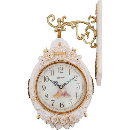 Retro Double Sided Wall Clock, 12In 360° Vintage Rotating Wall-Mounted Antique Wall Clock, Quartz Movement Silent All Clock for Living Room Bedroom Kitchen Cafes Hotels (Cream Color)