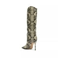 thumbnail image 4 of Schutz Maryana Welt Animal Cowhide Leather Pointed Toe Tall Stiletto Heel Boots (Natural Snake, 5.5), 4 of 5