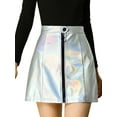 thumbnail image 5 of DARING DIVA Women's A-Line Zipper Front High Waist Mini Skirt S Silver, 5 of 7
