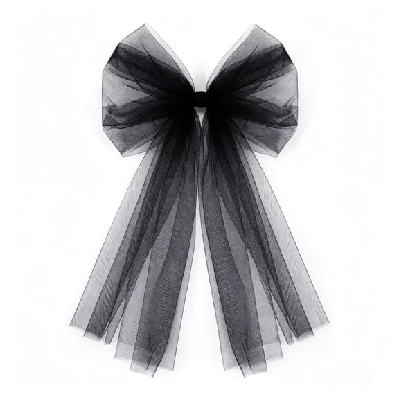 Virelaxpo Sheer Mesh Bow Decoration with Flowing Ribbons, Layered Hanging Bow Ornament for Christmas Tree Wedding Party Home Decor