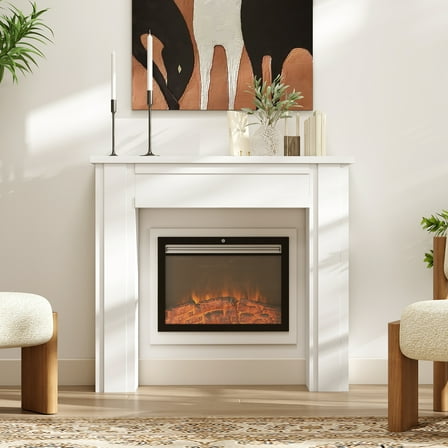 HOMCOM Modern Fireplace Mantel, Freestanding Fireplace Surround for Electric Fireplaces with Leg, 44.7" W x 40" H, White