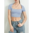 thumbnail image 3 of FEORJGP Women's Summer Crop Tops Ladies Short Sleeve T-Shirts Square Neck Shirt Low-cut Solid Color Slim Fitted Stretchy Blouses Streetwear, 3 of 9